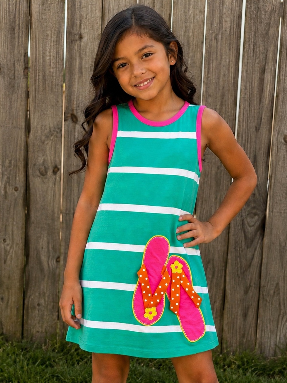 Rare Editions Striped Sandals Appliqué Girls Sleeveless Dress Sz 6X